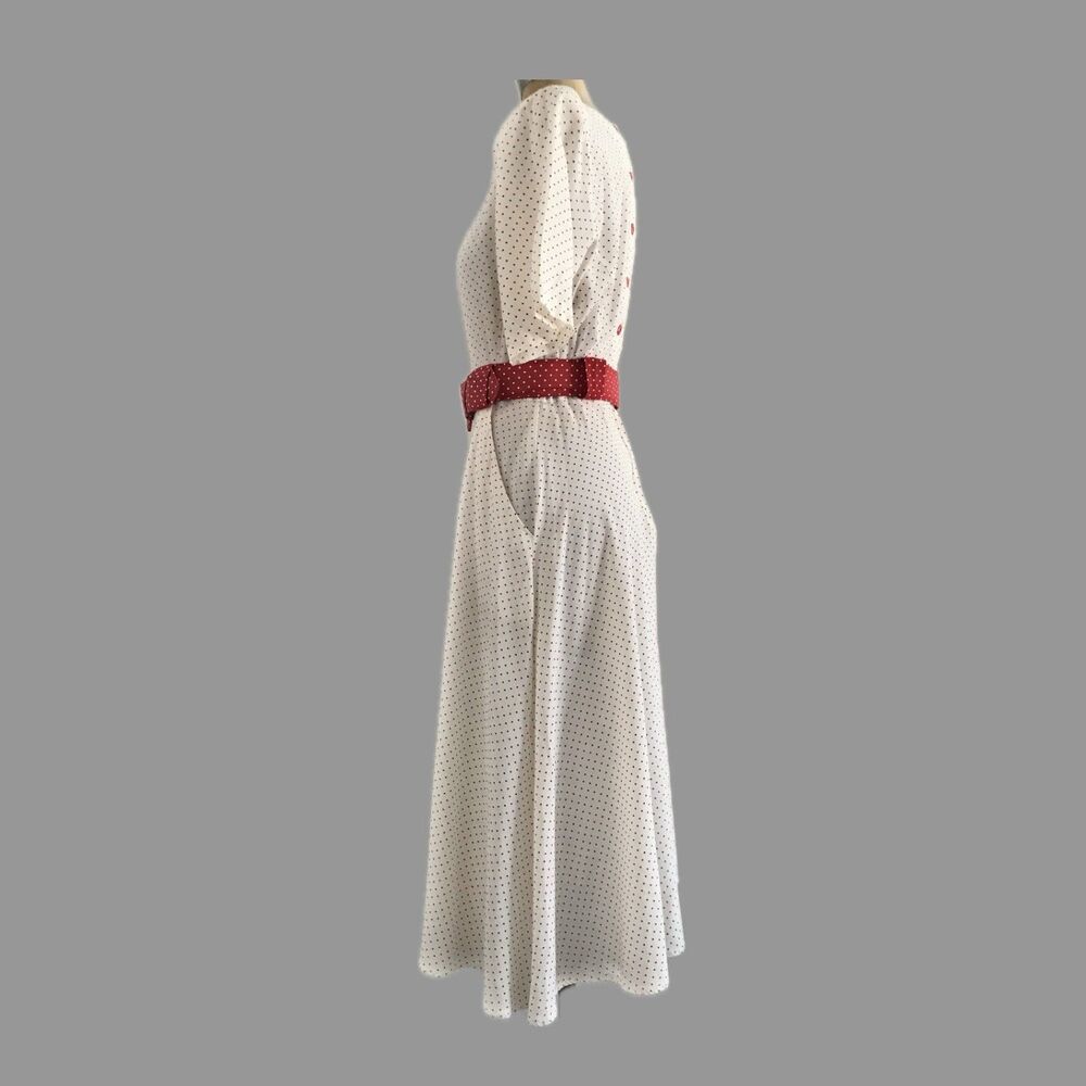 Vintage Dawn Joy Red White Polka Dow Short Sleeve Midi Dress Womens Size S/M - Picture 3 of 8